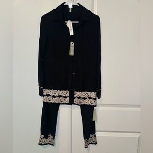 Chic Black Lace Trim Pajama Set